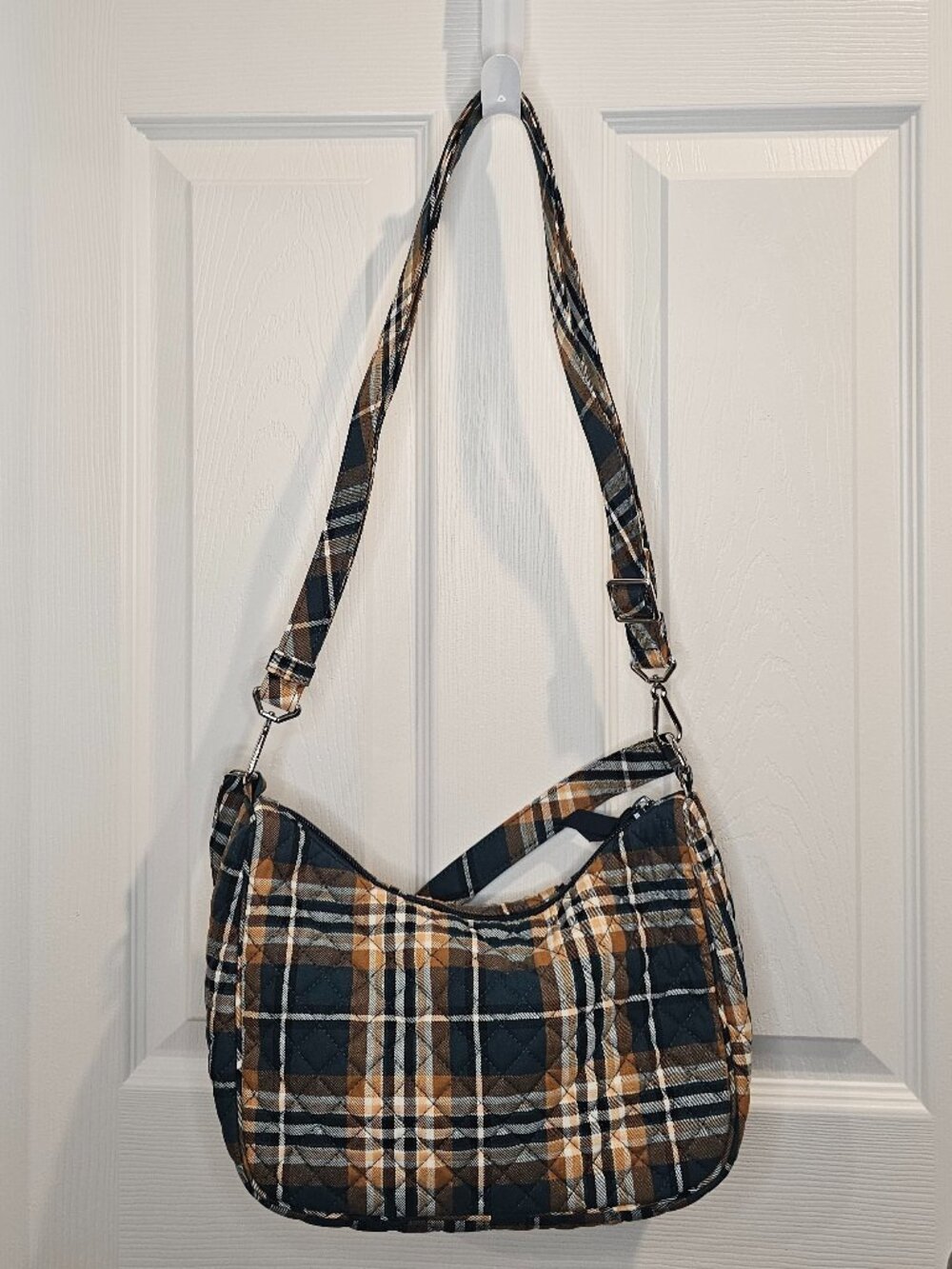 NWT Vera Bradley Frannie Crescent Crossbody Orchard Plaid Purse Shoulder Bag